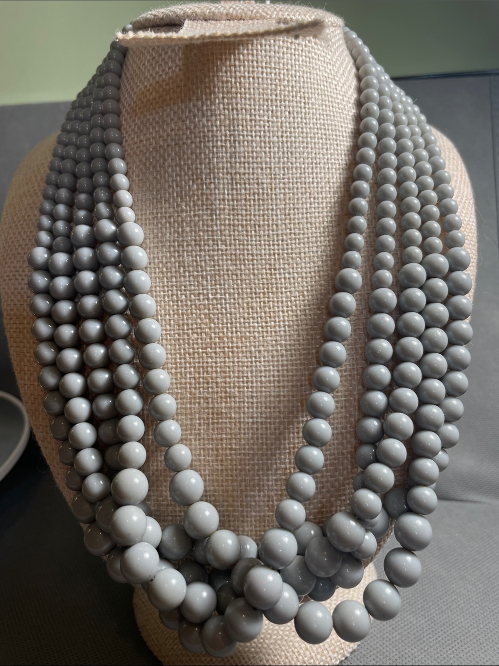 Vintage Gray 5 Strand Bead Necklace - Classic Layered Style 10” drop